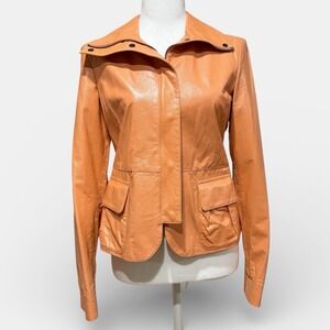 Armani Collezioni Lambskin Leather Jacket Silk Lined Peach Italy‎ Womens 4